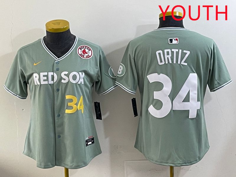 Youth 2025 Boston Red Sox 34 Ortiz Light Green Joint Name Nike MLB Jersey style 6